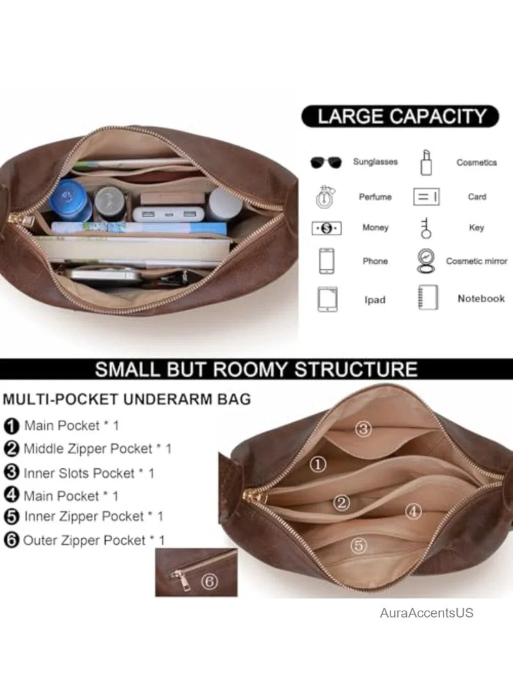 Vegan Leather Hobo Shoulder Bag Women's Slouchy Tote Crossbody Purse